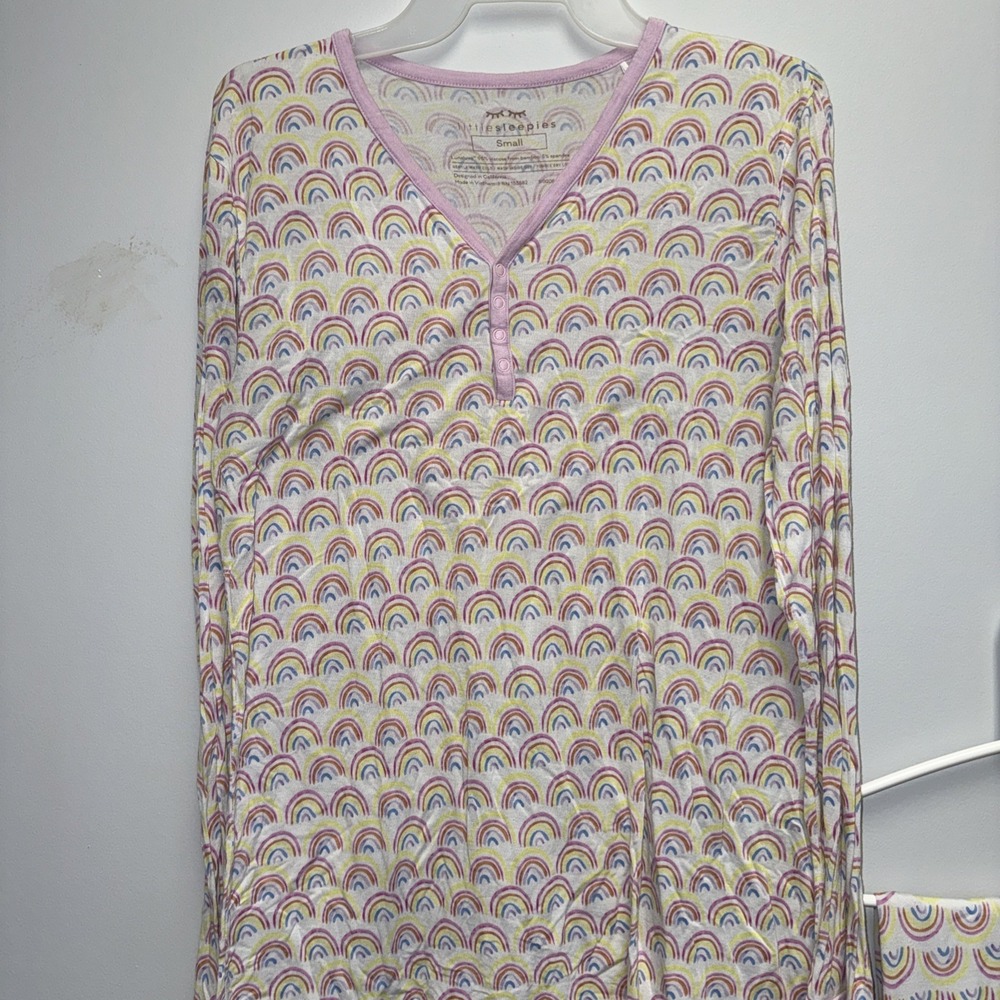 Little Sleepies S Women Bamboo Pajama Long Sleeve & Pants Pastel Rainbows Print - Picture 2 of 4